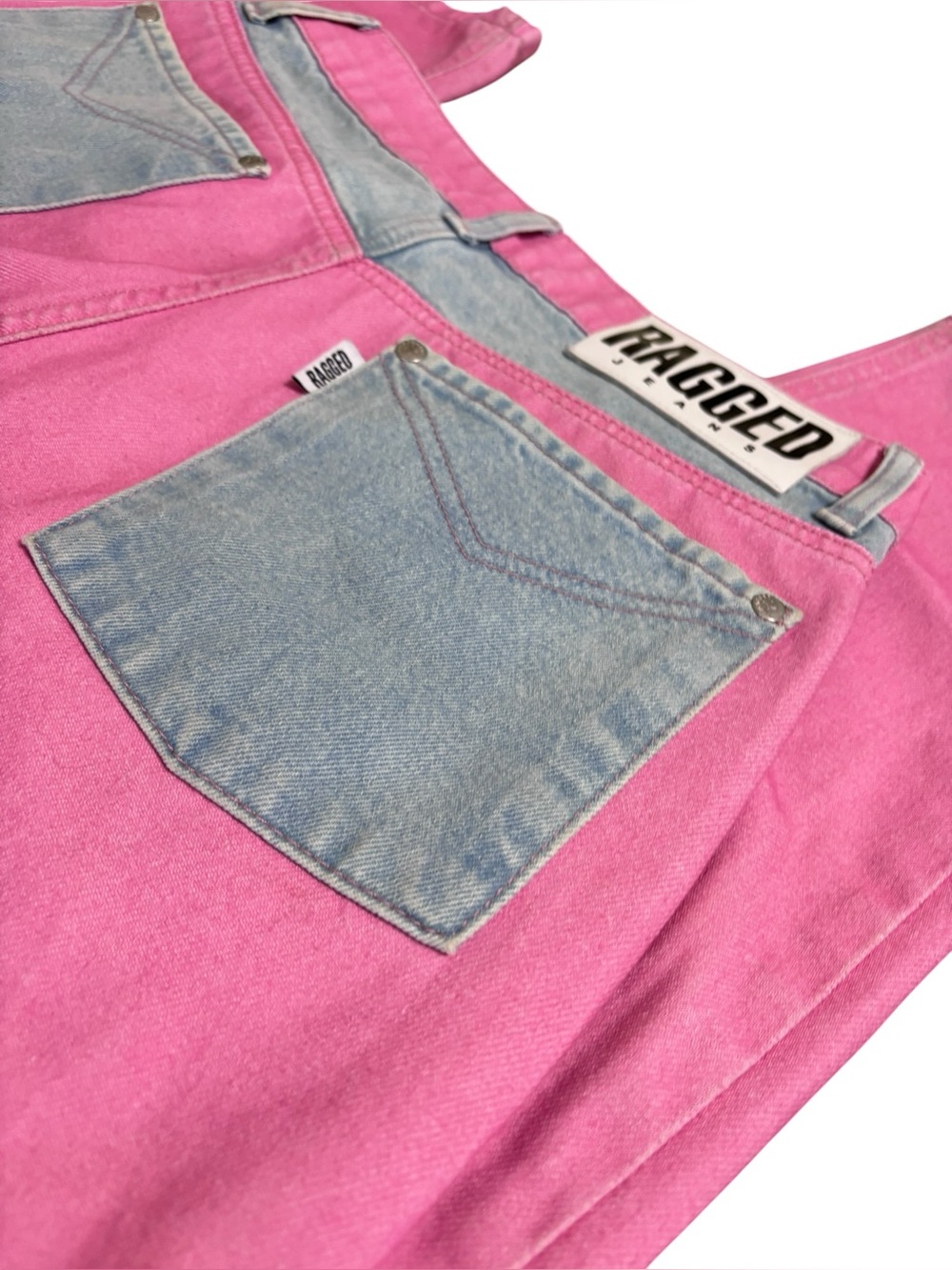 Ragged Jeans Pink Contrast Denim Straight Leg Jeans Y2K Barbiecore Size 28